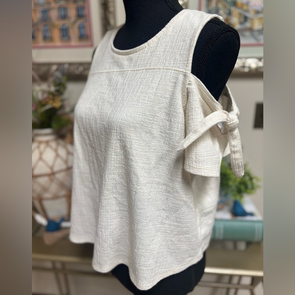 MADEWELL SKYLARK COLD SHOULDER SWING STYLE TIE TOP CREAM KNIT TOP BLOUSE SZ M - Picture 3 of 8